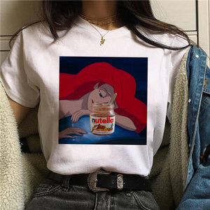 Nutella kawaii impressão t camisa feminina 90s harajuku ullzang moda camiseta gráfico bonito dos desenhos animados camiseta estilo coreano