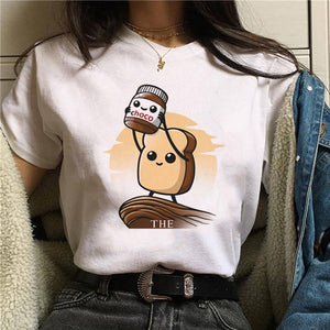 Nutella kawaii impressão t camisa feminina 90s harajuku ullzang moda camiseta gráfico bonito dos desenhos animados camiseta estilo coreano