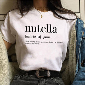 Nutella kawaii impressão t camisa feminina 90s harajuku ullzang moda camiseta gráfico bonito dos desenhos animados camiseta estilo coreano