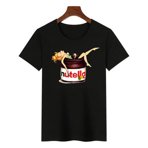Nutella kawaii impressão t camisa feminina 90s harajuku ullzang moda camiseta gráfico bonito dos desenhos animados camiseta estilo coreano