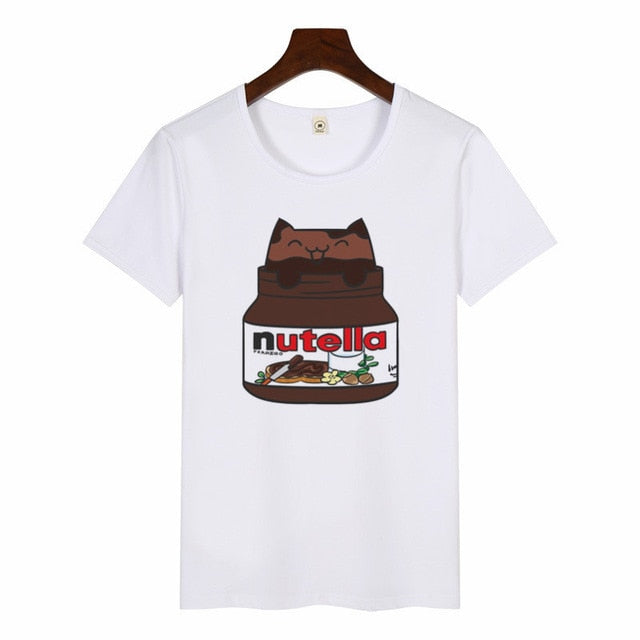 Nutella kawaii impressão t camisa feminina 90s harajuku ullzang moda camiseta gráfico bonito dos desenhos animados camiseta estilo coreano