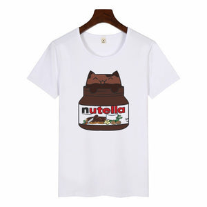 Nutella kawaii impressão t camisa feminina 90s harajuku ullzang moda camiseta gráfico bonito dos desenhos animados camiseta estilo coreano