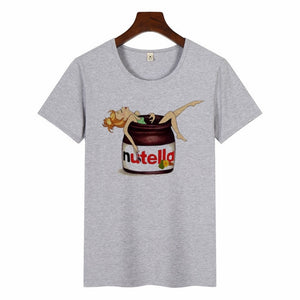 Nutella kawaii impressão t camisa feminina 90s harajuku ullzang moda camiseta gráfico bonito dos desenhos animados camiseta estilo coreano