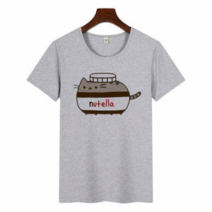 Nutella kawaii impressão t camisa feminina 90s harajuku ullzang moda camiseta gráfico bonito dos desenhos animados camiseta estilo coreano