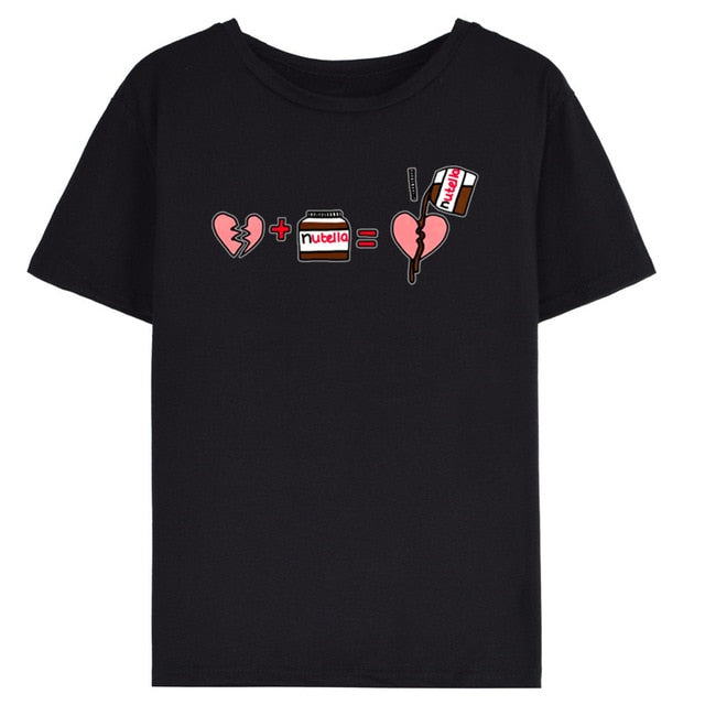 Nutella kawaii impressão t camisa feminina 90s harajuku ullzang moda camiseta gráfico bonito dos desenhos animados camiseta estilo coreano