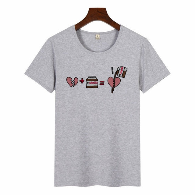 Nutella kawaii impressão t camisa feminina 90s harajuku ullzang moda camiseta gráfico bonito dos desenhos animados camiseta estilo coreano