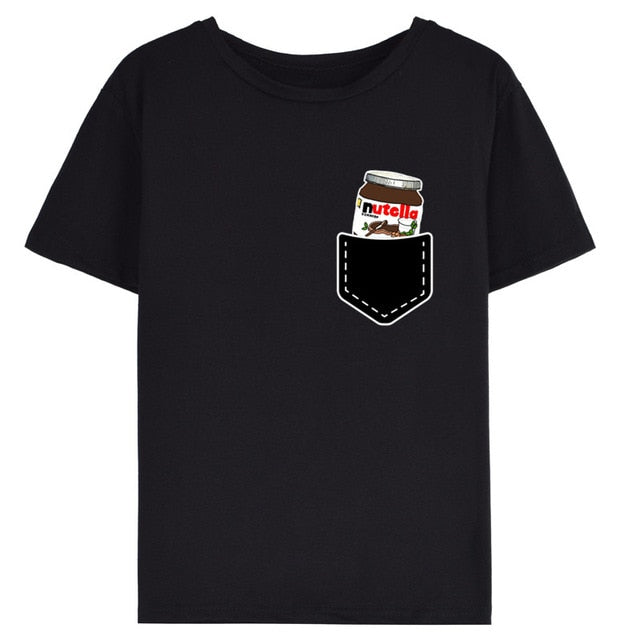 Nutella kawaii impressão t camisa feminina 90s harajuku ullzang moda camiseta gráfico bonito dos desenhos animados camiseta estilo coreano
