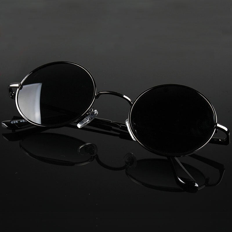 Gafas de sol polarizadas redondas clásicas Retro para hombre, gafas de sol de diseñador de marca para mujer, montura metálica, gafas negras para conducir