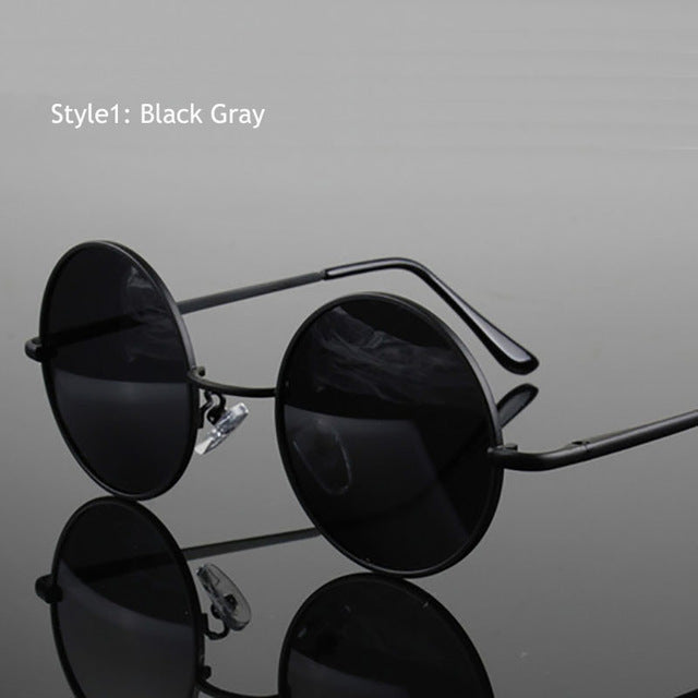Gafas de sol polarizadas redondas clásicas Retro para hombre, gafas de sol de diseñador de marca para mujer, montura metálica, gafas negras para conducir