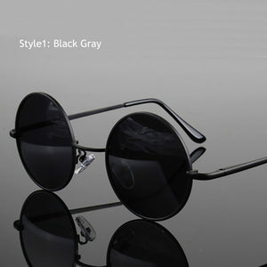Gafas de sol polarizadas redondas clásicas Retro para hombre, gafas de sol de diseñador de marca para mujer, montura metálica, gafas negras para conducir