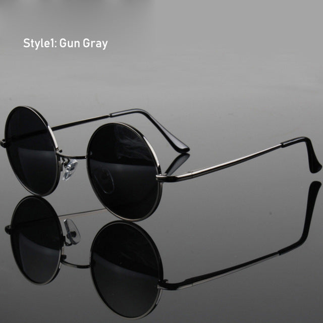 Gafas de sol polarizadas redondas clásicas Retro para hombre, gafas de sol de diseñador de marca para mujer, montura metálica, gafas negras para conducir