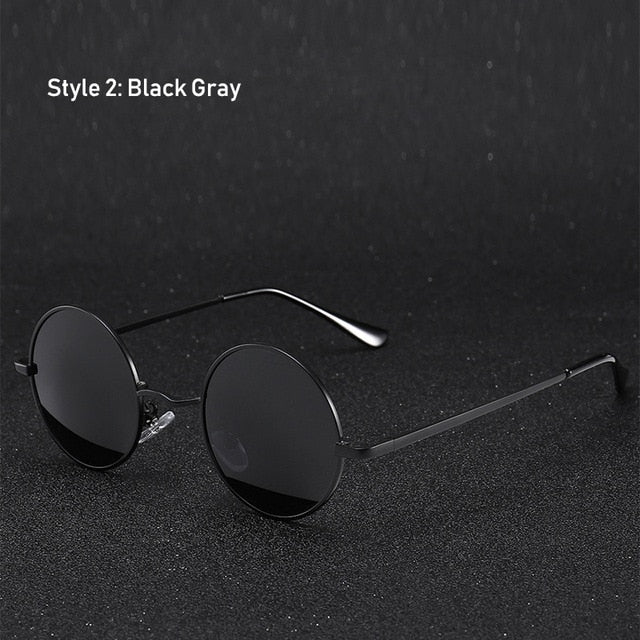 Gafas de sol polarizadas redondas clásicas Retro para hombre, gafas de sol de diseñador de marca para mujer, montura metálica, gafas negras para conducir