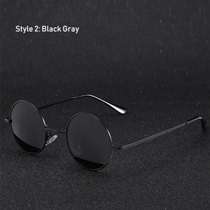 Gafas de sol polarizadas redondas clásicas Retro para hombre, gafas de sol de diseñador de marca para mujer, montura metálica, gafas negras para conducir