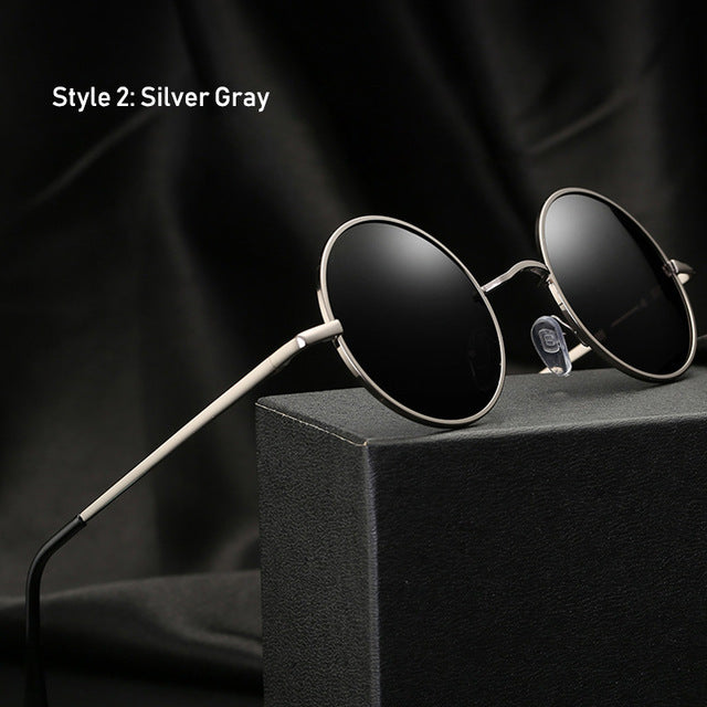 Gafas de sol polarizadas redondas clásicas Retro para hombre, gafas de sol de diseñador de marca para mujer, montura metálica, gafas negras para conducir
