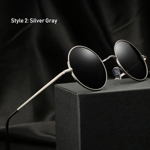 Gafas de sol polarizadas redondas clásicas Retro para hombre, gafas de sol de diseñador de marca para mujer, montura metálica, gafas negras para conducir