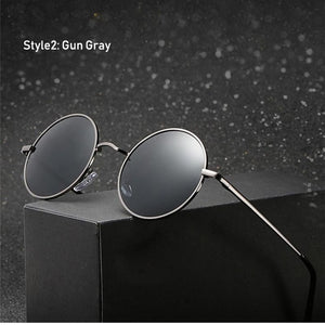 Gafas de sol polarizadas redondas clásicas Retro para hombre, gafas de sol de diseñador de marca para mujer, montura metálica, gafas negras para conducir