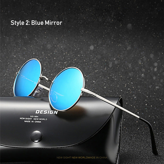 Gafas de sol polarizadas redondas clásicas Retro para hombre, gafas de sol de diseñador de marca para mujer, montura metálica, gafas negras para conducir