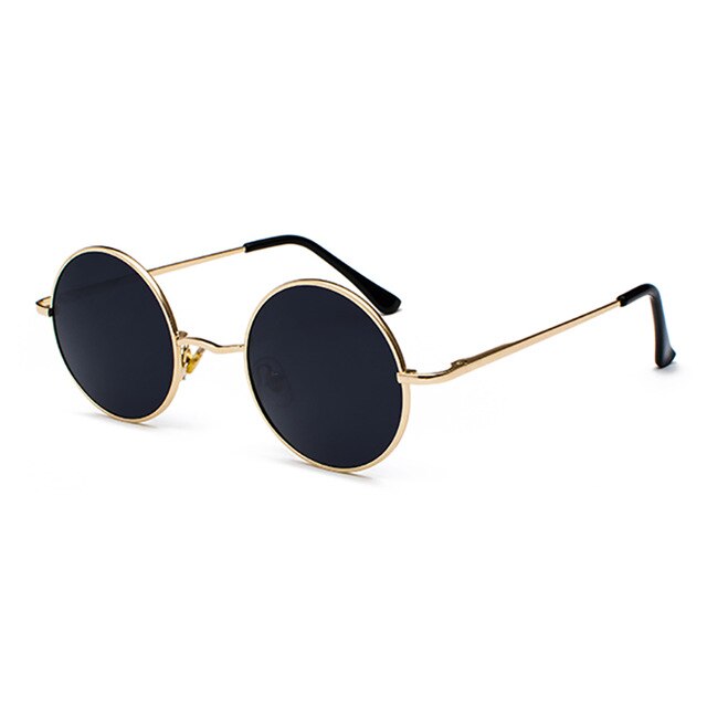 Gafas de sol polarizadas redondas clásicas Retro para hombre, gafas de sol de diseñador de marca para mujer, montura metálica, gafas negras para conducir