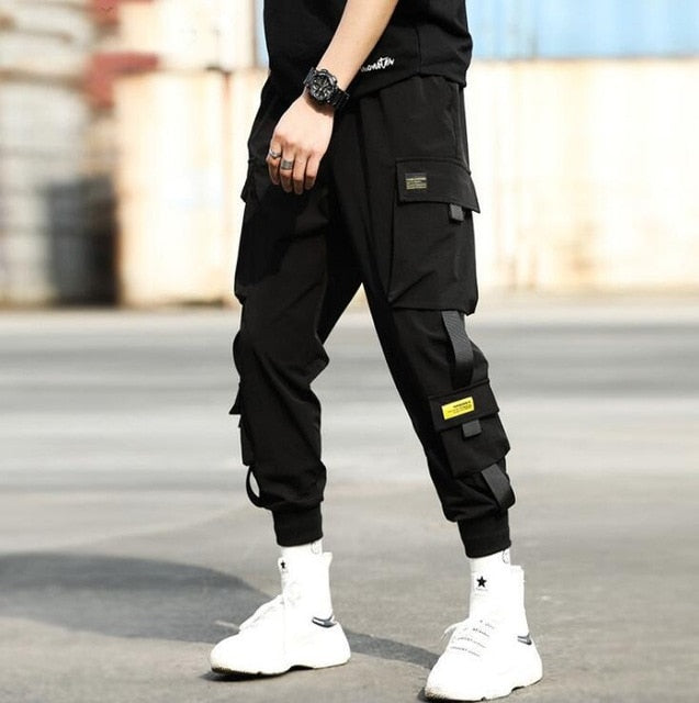 2019 Hip Hop Boy Multi-Bolsillo cintura elástica diseño Harem Pantalones Hombre Streetwear Punk Casual pantalones Jogger hombre baile pantalón negro