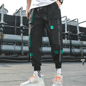 2019 Hip Hop Boy Multi-Bolsillo cintura elástica diseño Harem Pantalones Hombre Streetwear Punk Casual pantalones Jogger hombre baile pantalón negro
