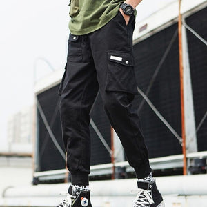 2019 Hip Hop Boy Multi-Bolsillo cintura elástica diseño Harem Pantalones Hombre Streetwear Punk Casual pantalones Jogger hombre baile pantalón negro