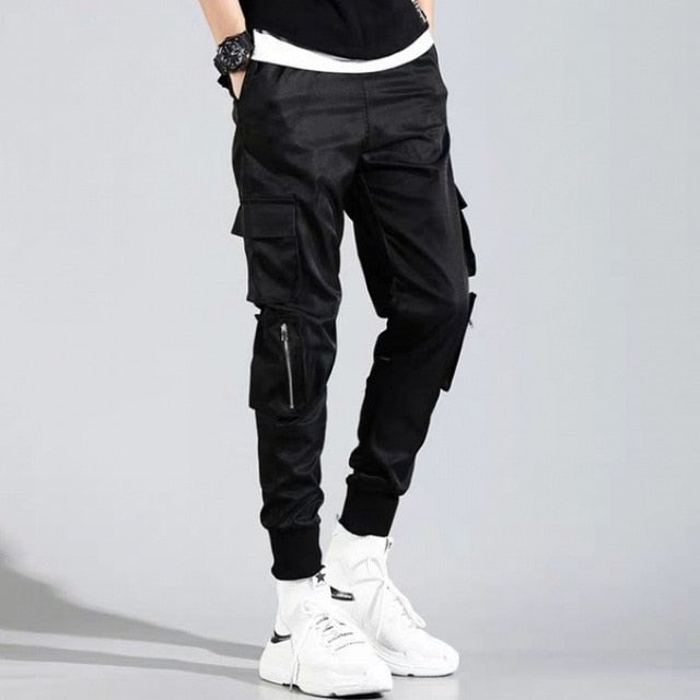  BXJPN Street Hip-hop - Pantalones de harén negros para hombre,  cintura elástica, punk, con cinta, pantalones casuales ajustados (color  negro, tamaño: chino talla L) : Ropa, Zapatos y Joyería