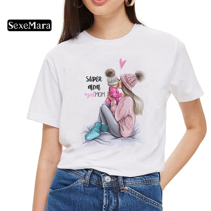 SexeMara Super maman T-shirt femmes mère amour imprimé blanc T-shirt Harajuku maman T-shirt Vogue hauts T-shirt Femme Vogue été