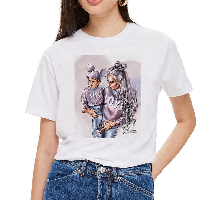 SexeMara Super maman T-shirt femmes mère amour imprimé blanc T-shirt Harajuku maman T-shirt Vogue hauts T-shirt Femme Vogue été