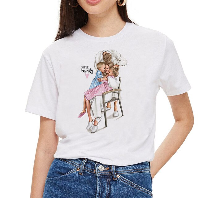 SexeMara Super maman T-shirt femmes mère amour imprimé blanc T-shirt Harajuku maman T-shirt Vogue hauts T-shirt Femme Vogue été