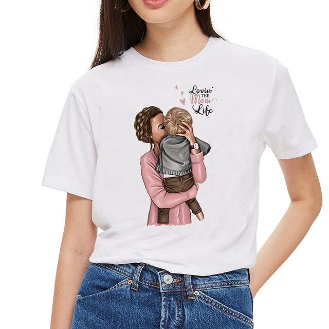 SexeMara Super maman T-shirt femmes mère amour imprimé blanc T-shirt Harajuku maman T-shirt Vogue hauts T-shirt Femme Vogue été