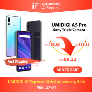 Global Version UMIDIGI A5 PRO Android 9.0 Octa Core 6.3' FHD+ Waterdrop 16MP Triple Camera 4150mAh 4GB RAM 4G Celular Smartphone