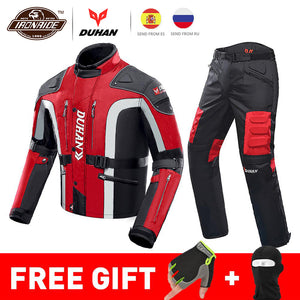 DUHAN Autumn Winter Cold-proof Motorcycle Jacket Moto+Protector Motorcycle Pants Moto Suit Touring Clothing Protective Gear Set