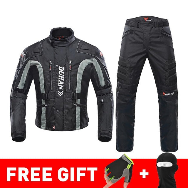 DUHAN Autumn Winter Cold-proof Motorcycle Jacket Moto+Protector Motorcycle Pants Moto Suit Touring Clothing Protective Gear Set