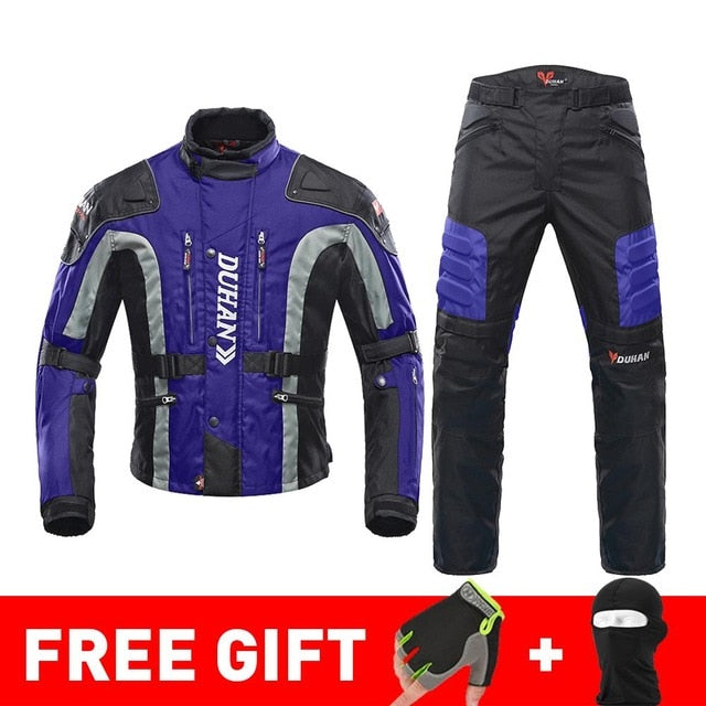 DUHAN Autumn Winter Cold-proof Motorcycle Jacket Moto+Protector Motorcycle Pants Moto Suit Touring Clothing Protective Gear Set