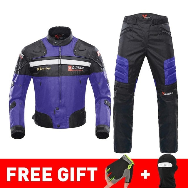 DUHAN Autumn Winter Cold-proof Motorcycle Jacket Moto+Protector Motorcycle Pants Moto Suit Touring Clothing Protective Gear Set